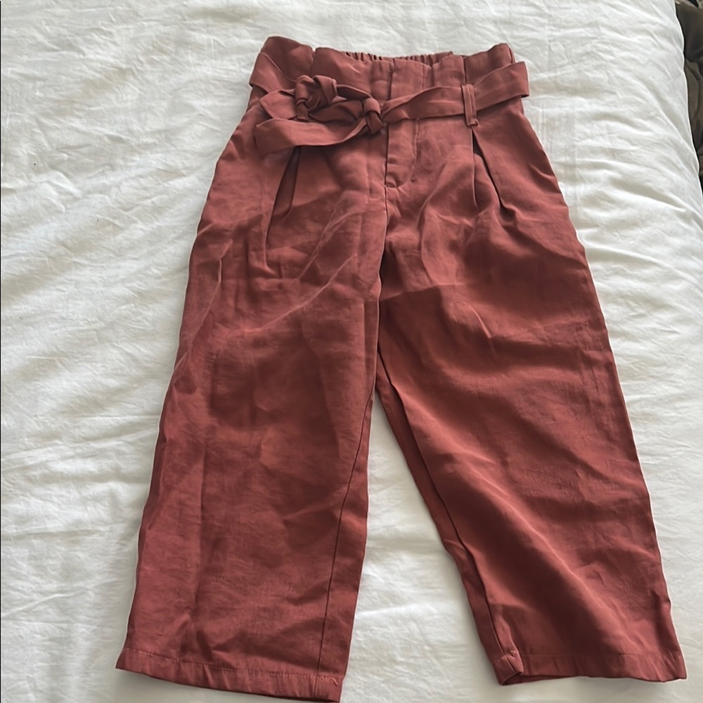 Zara Girls Rust High-Waisted Cropped Pants size 6